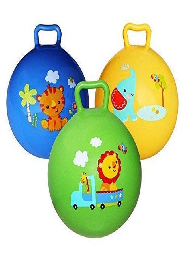 Jukusa Plastic Inflatable Sit and Bounce Rubber Hop Ball with Air Pump Space Hopper Jump Handle Ride-on Toy for Kids (Medium Size, Random Colour) - Image 2